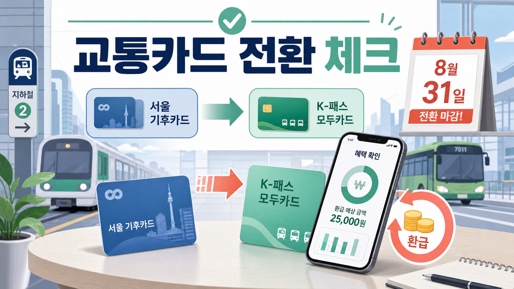기후동행카드 30일권 종료 전환방법, 8월 후불 이용자 K-패스 체크